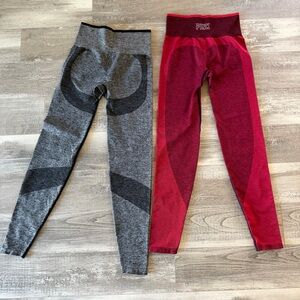 Pair of two PINK Victoria's Secret Red & grey Seamless high waisted Leggings
